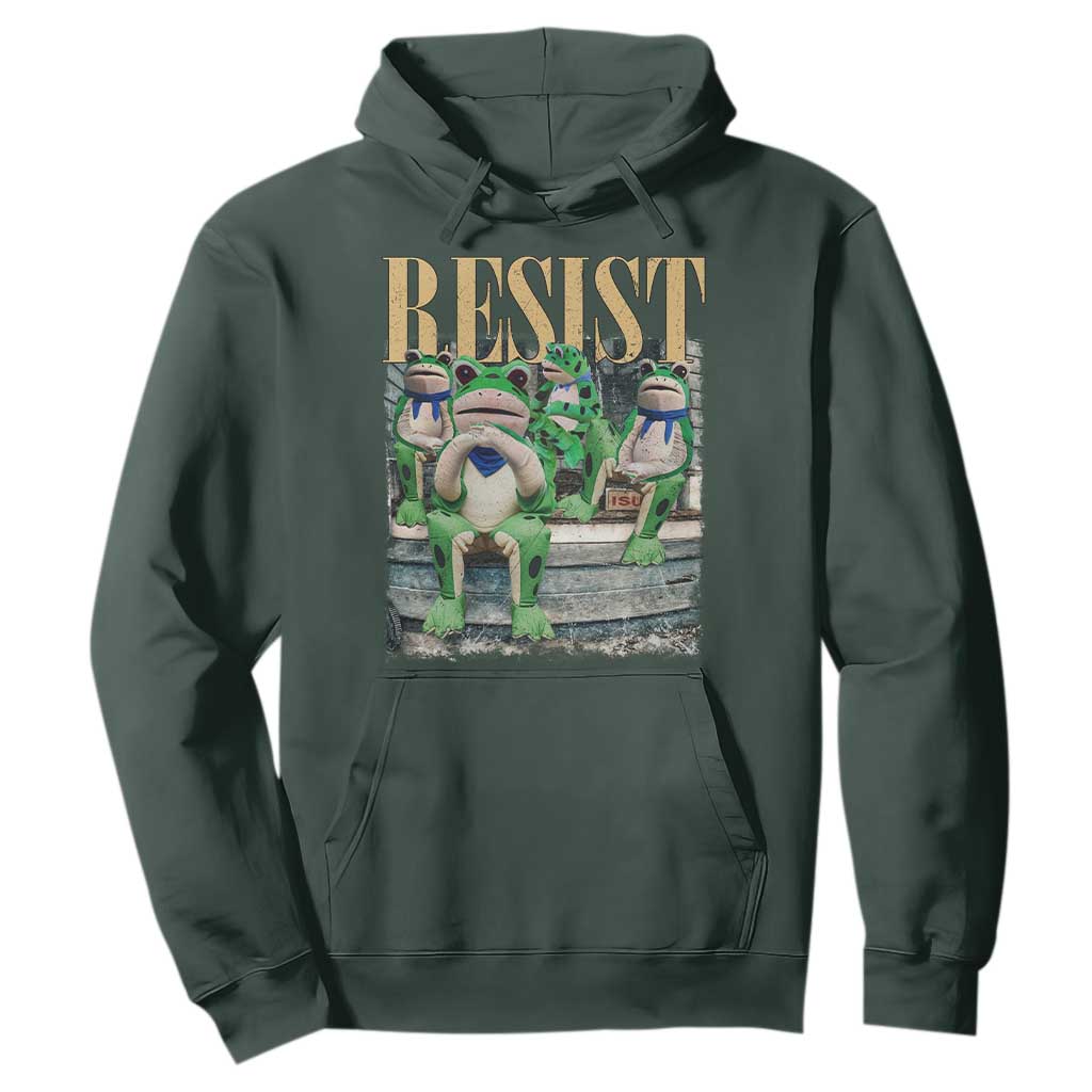 Portland Frog Resist Protest Hoodie 80s Frogs Deportation Resistance TS10 Dark Forest Green Print Your Wear