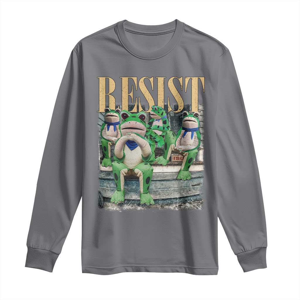 Portland Frog Resist Protest Long Sleeve Shirt 80s Frogs Deportation Resistance TS10 Charcoal Print Your Wear