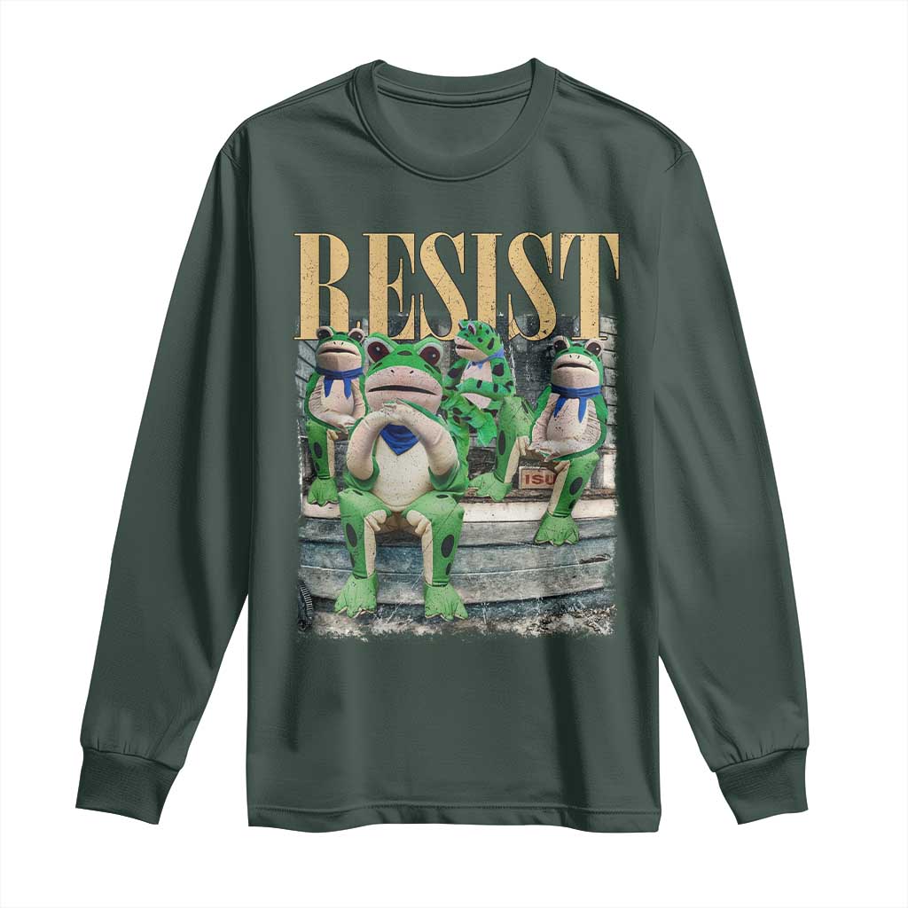 Portland Frog Resist Protest Long Sleeve Shirt 80s Frogs Deportation Resistance TS10 Dark Forest Green Print Your Wear