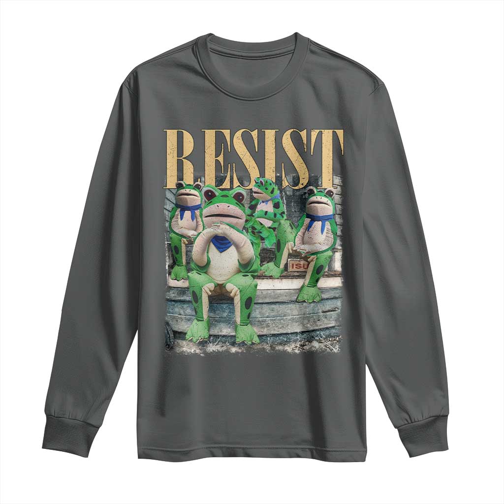 Portland Frog Resist Protest Long Sleeve Shirt 80s Frogs Deportation Resistance TS10 Dark Heather Print Your Wear