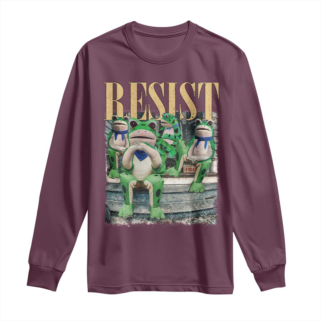 Portland Frog Resist Protest Long Sleeve Shirt 80s Frogs Deportation Resistance TS10 Maroon Print Your Wear