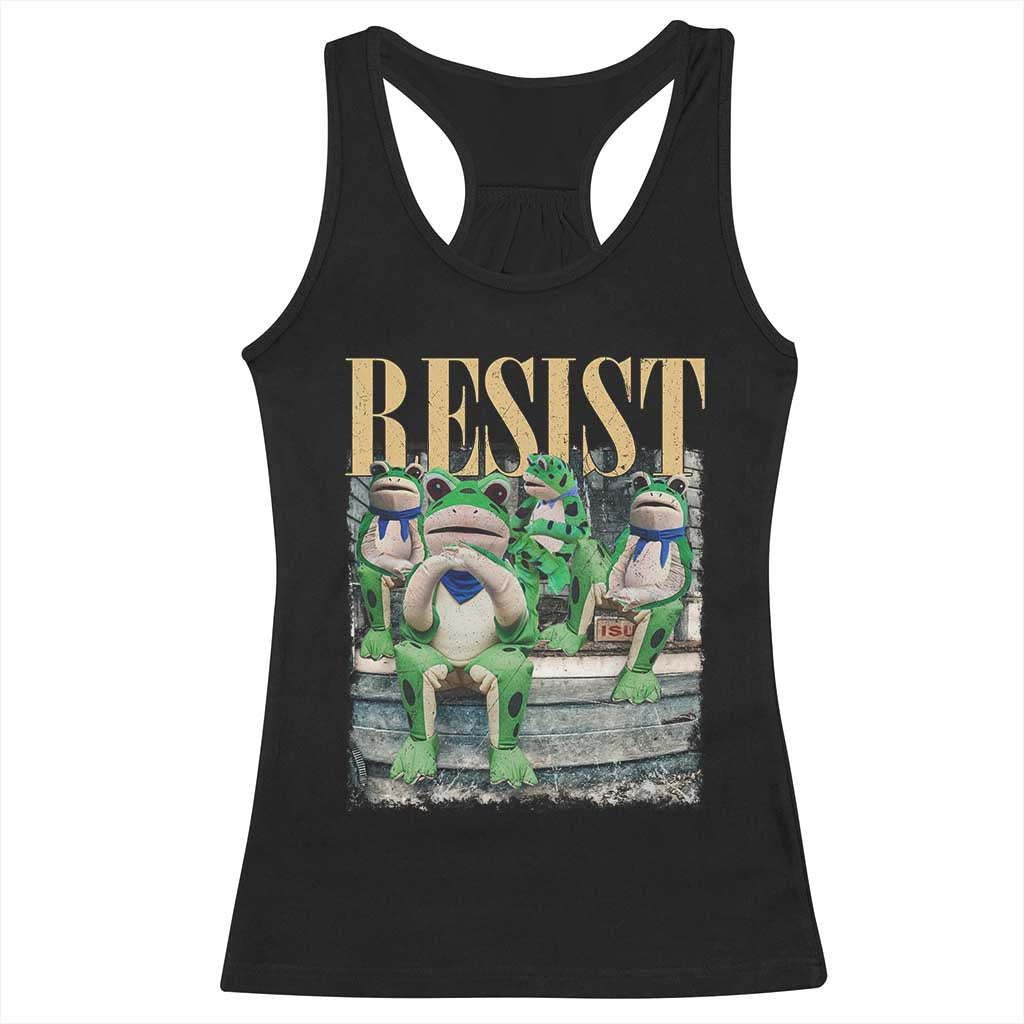 Portland Frog Resist Protest Racerback Tank Top 80s Frogs Deportation Resistance - Print Your Wear