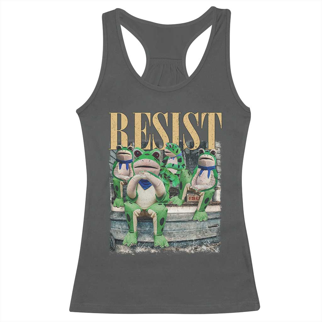 Portland Frog Resist Protest Racerback Tank Top 80s Frogs Deportation Resistance TS10 Dark Heather Print Your Wear