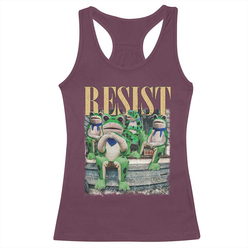 Portland Frog Resist Protest Racerback Tank Top 80s Frogs Deportation Resistance TS10 Maroon Print Your Wear
