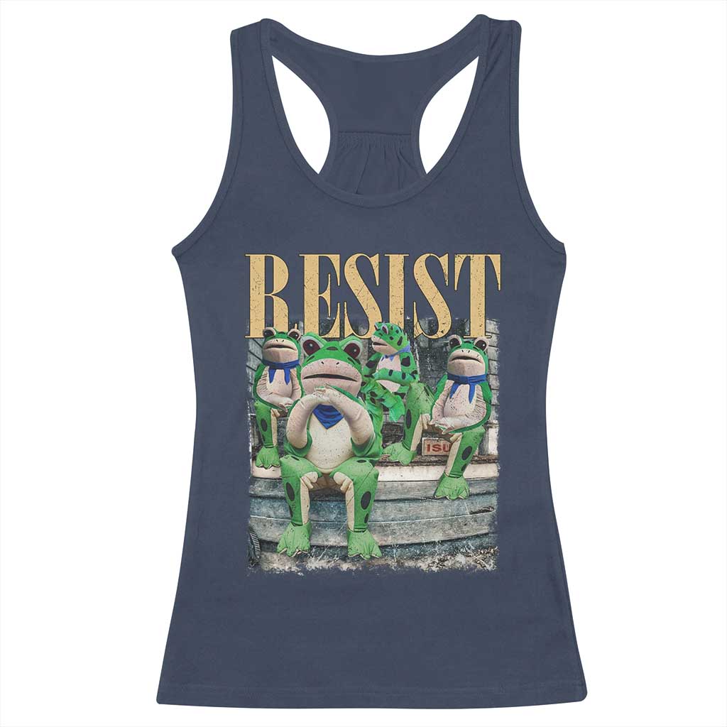 Portland Frog Resist Protest Racerback Tank Top 80s Frogs Deportation Resistance TS10 Navy Print Your Wear