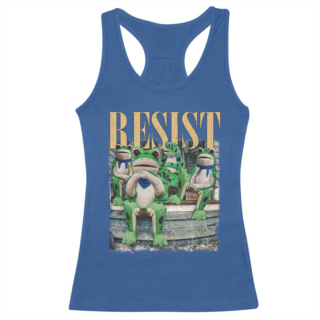 Portland Frog Resist Protest Racerback Tank Top 80s Frogs Deportation Resistance TS10 Royal Blue Print Your Wear