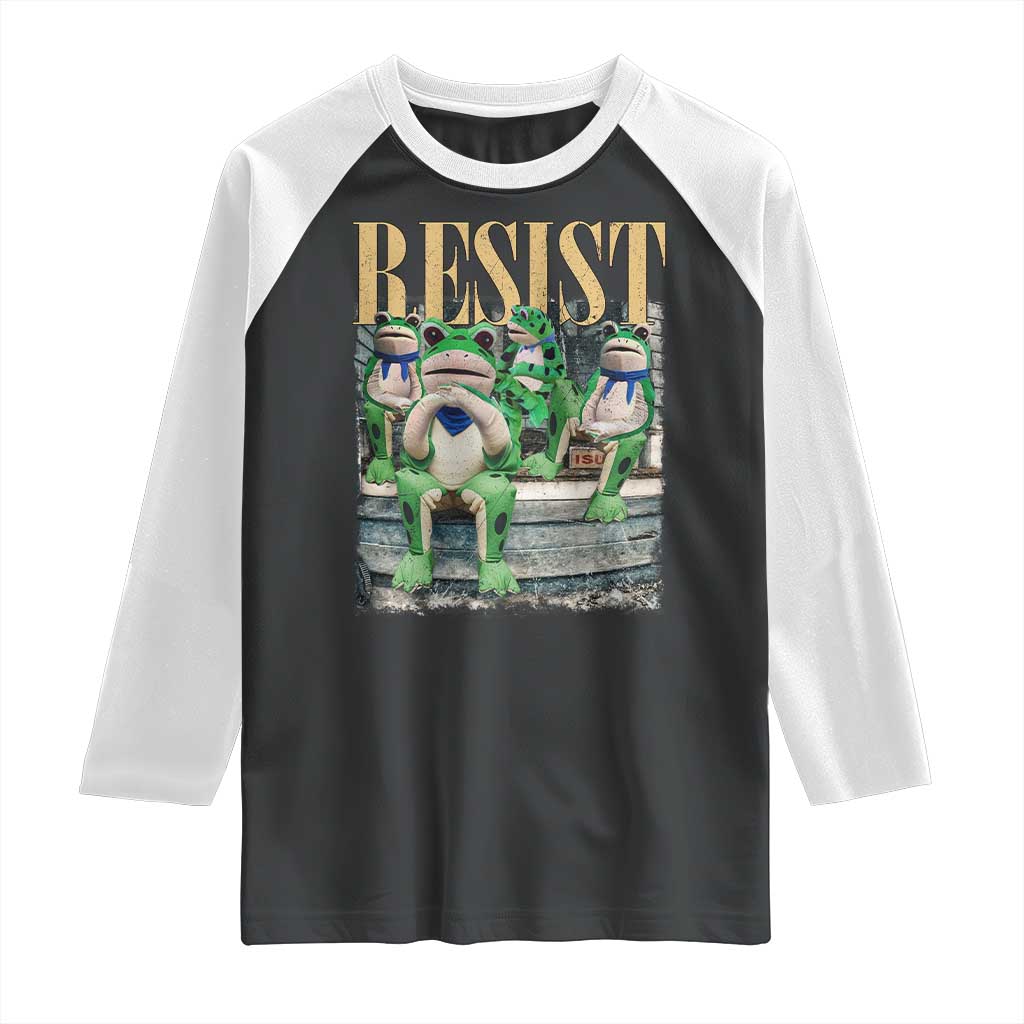 Portland Frog Resist Protest Raglan Shirt 80s Frogs Deportation Resistance TS10 Black White Print Your Wear