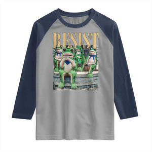 Portland Frog Resist Protest Raglan Shirt 80s Frogs Deportation Resistance TS10 Sport Gray Navy Print Your Wear