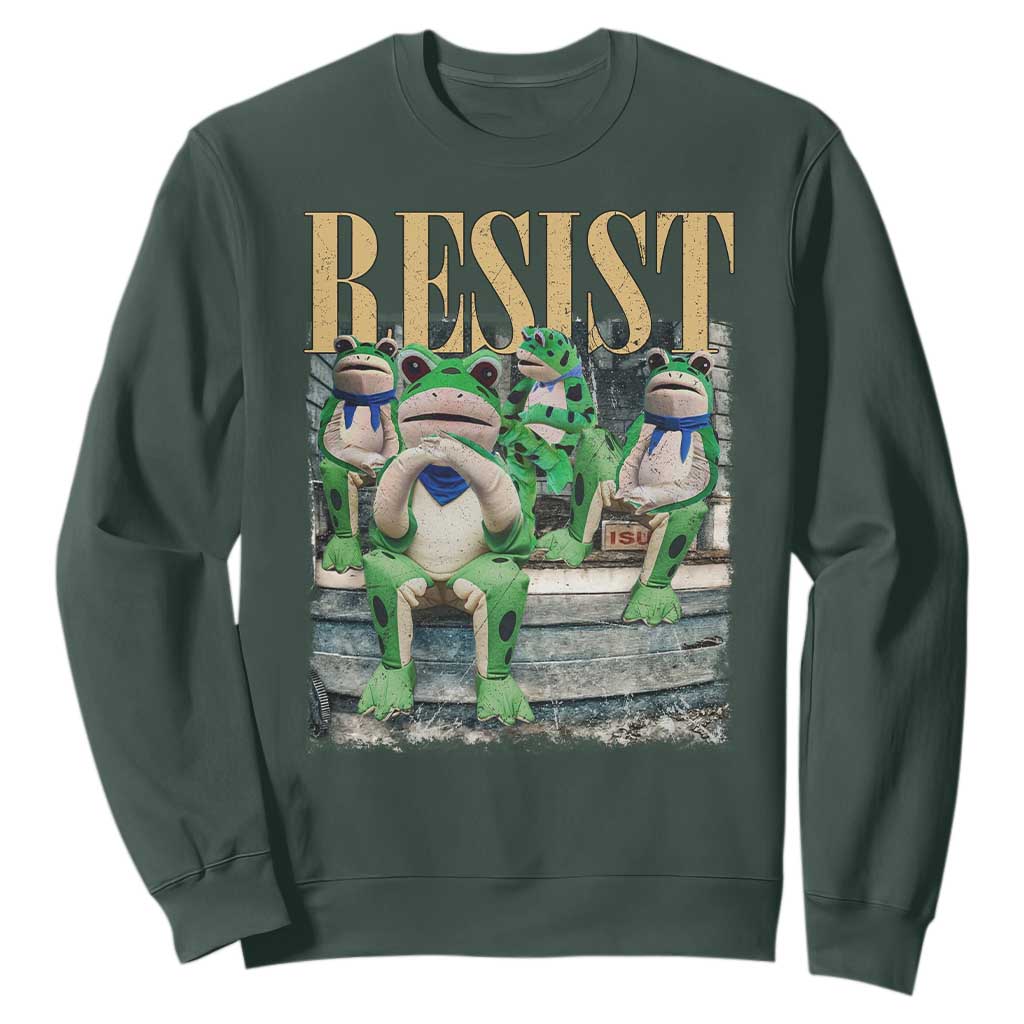 Portland Frog Resist Protest Sweatshirt 80s Frogs Deportation Resistance TS10 Dark Forest Green Print Your Wear