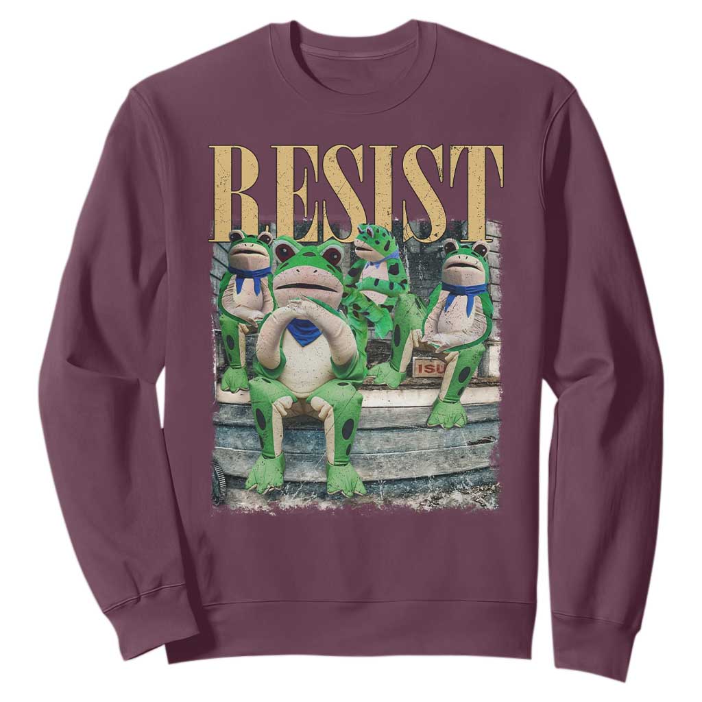 Portland Frog Resist Protest Sweatshirt 80s Frogs Deportation Resistance TS10 Maroon Print Your Wear