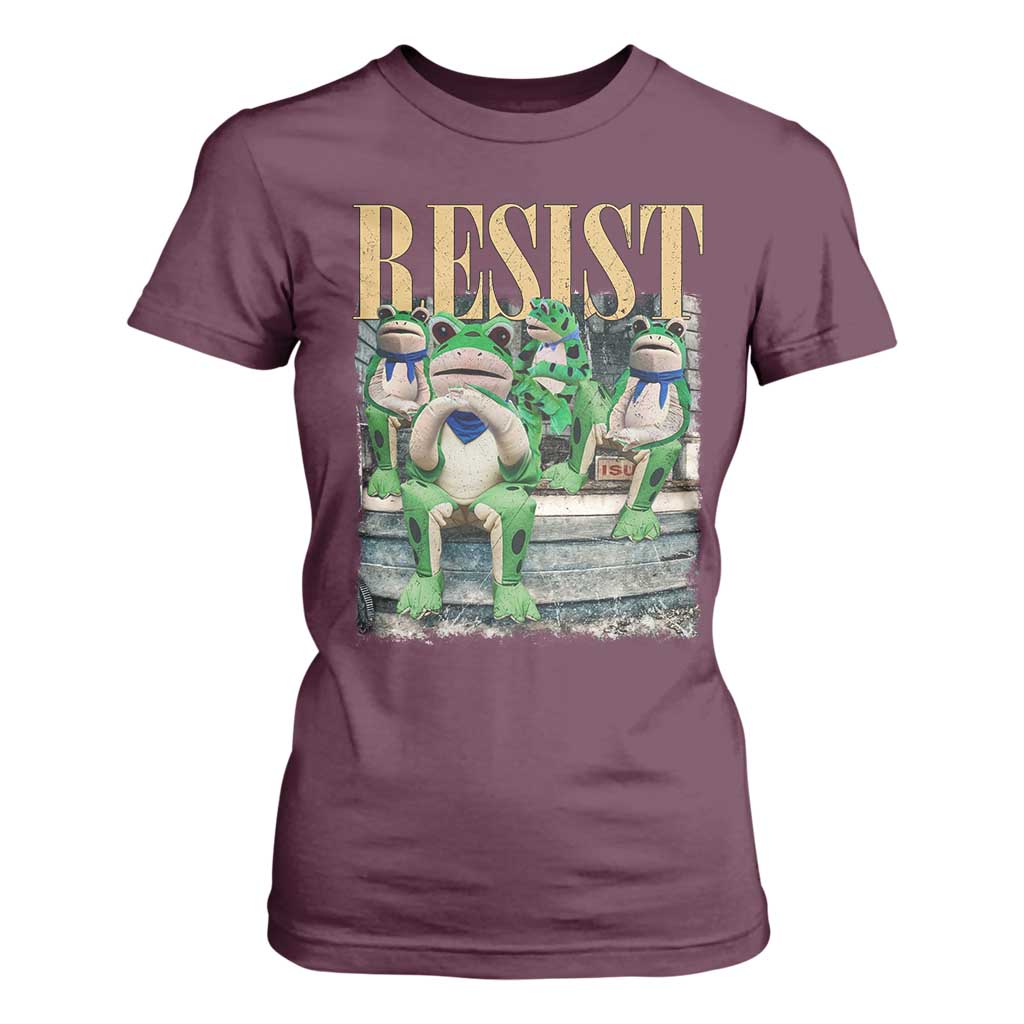 Portland Frog Resist Protest T Shirt For Women 80s Frogs Deportation Resistance TS10 Maroon Print Your Wear
