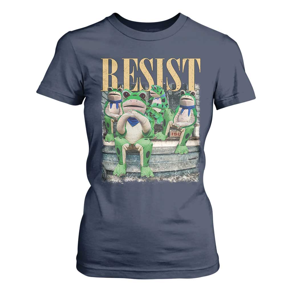 Portland Frog Resist Protest T Shirt For Women 80s Frogs Deportation Resistance TS10 Navy Print Your Wear