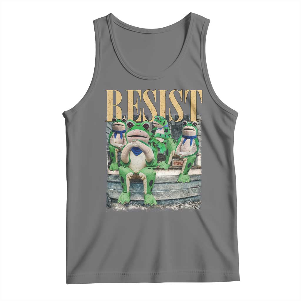 Portland Frog Resist Protest Tank Top 80s Frogs Deportation Resistance TS10 Black Heather Print Your Wear