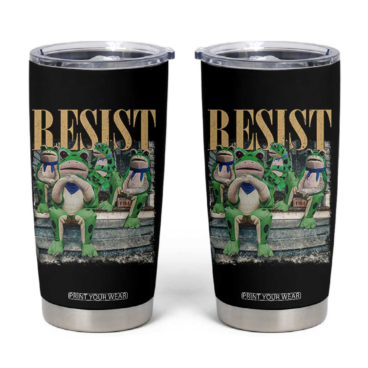 Portland Frog Resist Protest Tumbler Cup 80s Frogs Deportation Resistance TS10 Black Print Your Wear