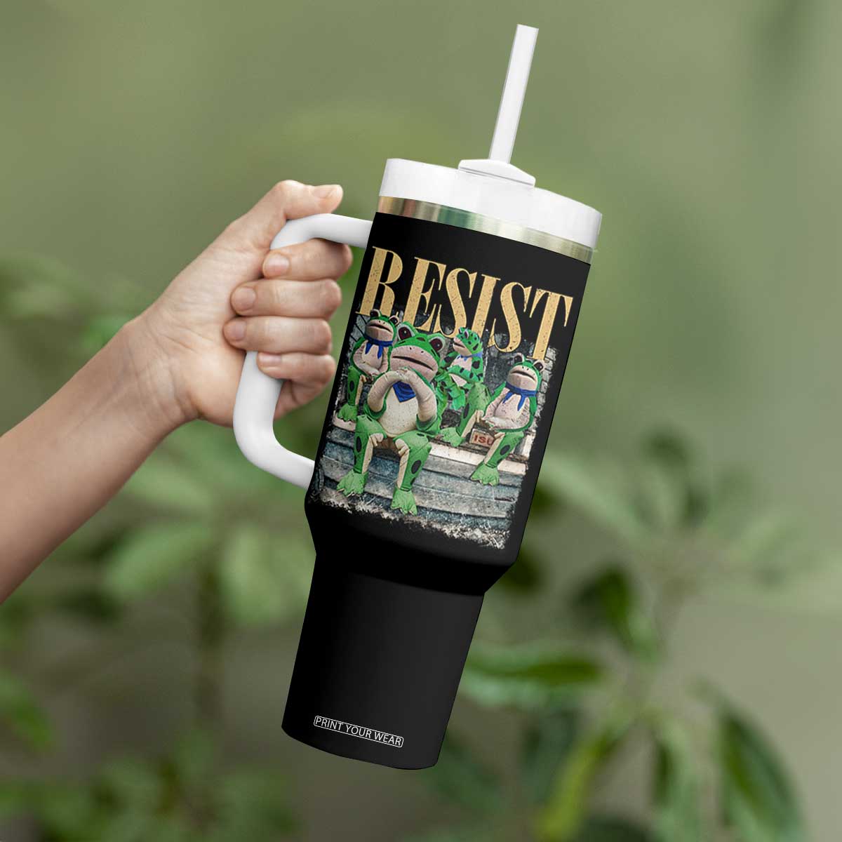 Portland Frog Resist Protest Tumbler With Handle 80s Frogs Deportation Resistance TS10 Print Your Wear
