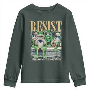 Portland Frog Resist Protest Youth Sweatshirt 80s Frogs Deportation Resistance TS10 Dark Forest Green Print Your Wear