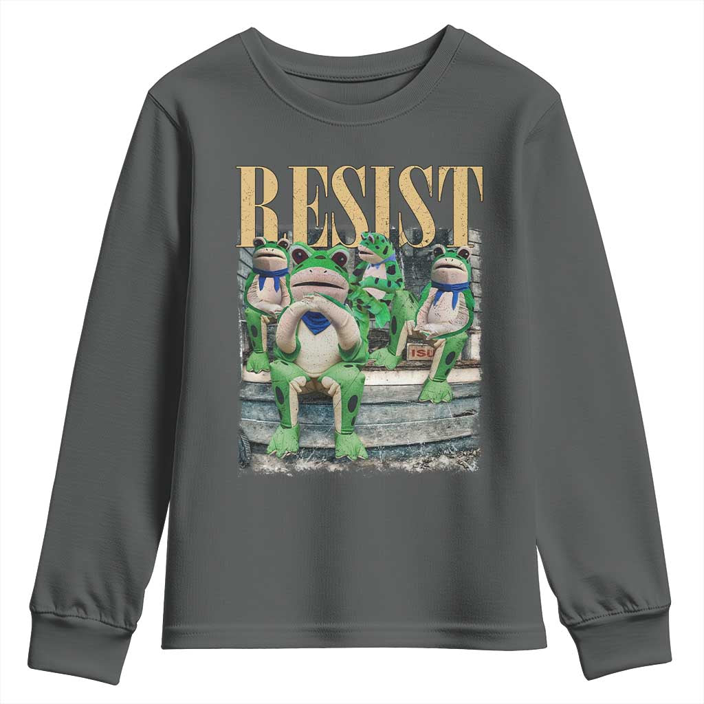 Portland Frog Resist Protest Youth Sweatshirt 80s Frogs Deportation Resistance TS10 Dark Heather Print Your Wear