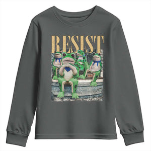 Portland Frog Resist Protest Youth Sweatshirt 80s Frogs Deportation Resistance TS10 Dark Heather Print Your Wear