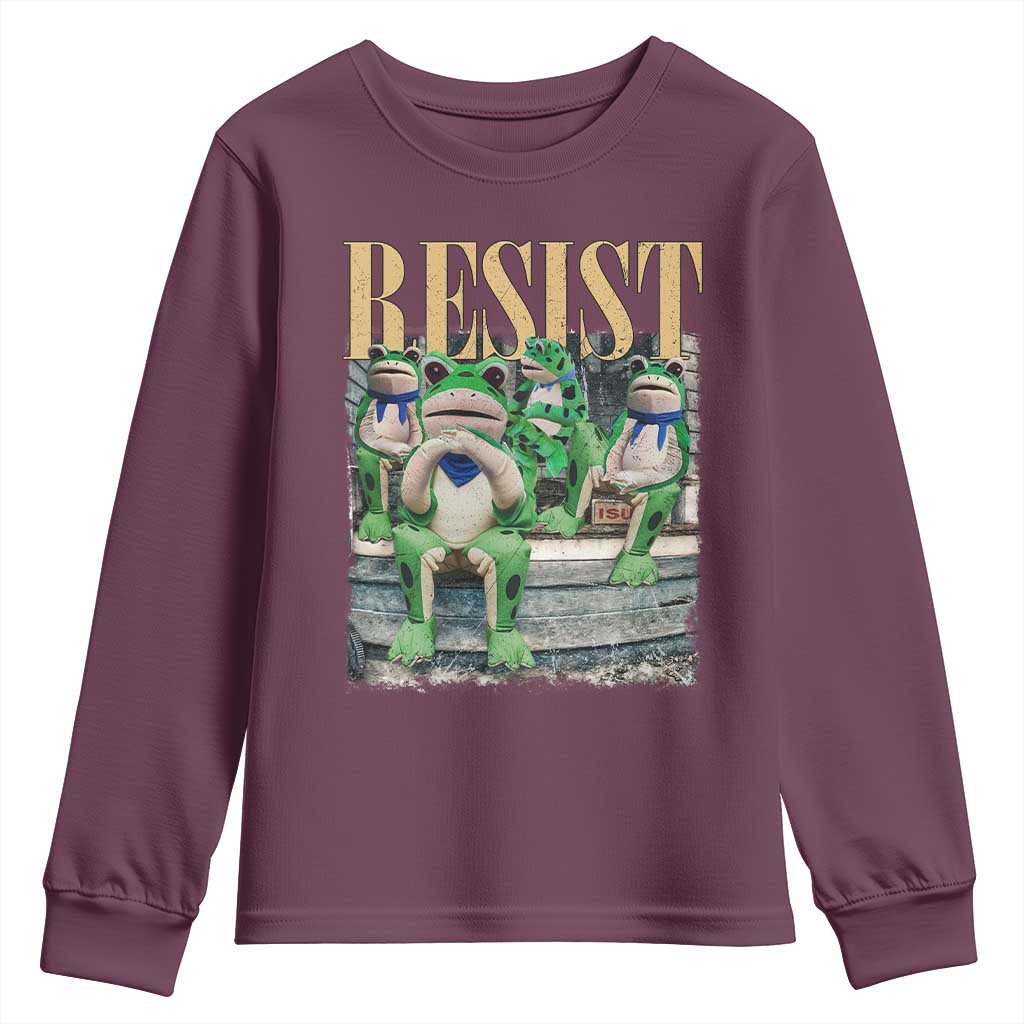 Portland Frog Resist Protest Youth Sweatshirt 80s Frogs Deportation Resistance TS10 Maroon Print Your Wear