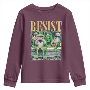 Portland Frog Resist Protest Youth Sweatshirt 80s Frogs Deportation Resistance TS10 Maroon Print Your Wear