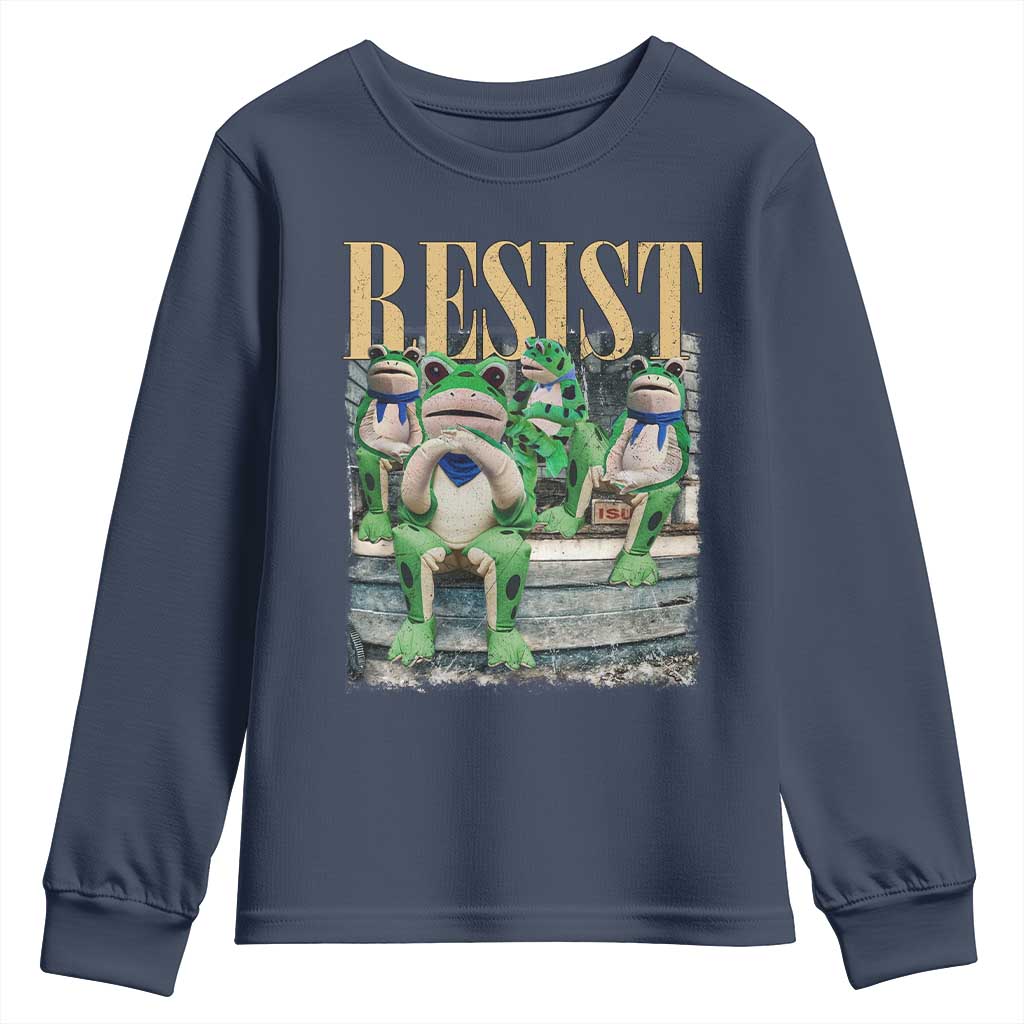 Portland Frog Resist Protest Youth Sweatshirt 80s Frogs Deportation Resistance TS10 Navy Print Your Wear