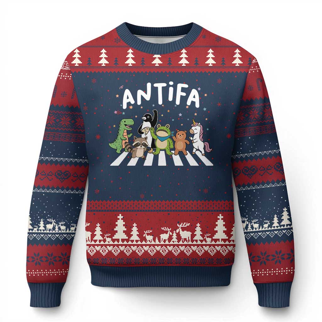 Resist Frog Protest Ugly Christmas Sweater Antifa Inflatable Costume Portland Frog Political Satire TS10 Navy Red Print Your Wear