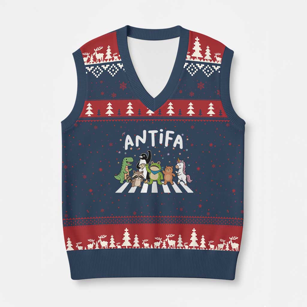 Resist Frog Protest V-Neck Knit Sweater Vest Antifa Inflatable Costume Portland Frog Political Satire - Print Your Wear