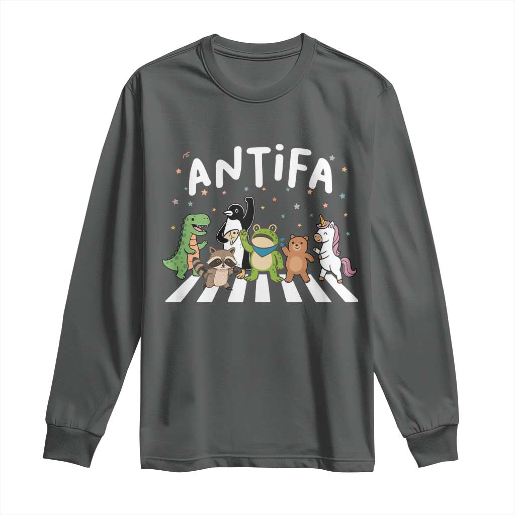 Resist Frog Protest Long Sleeve Shirt Antifa Inflatable Costume Portland Frog Political Satire TS10 Dark Heather Print Your Wear