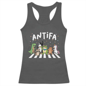 Resist Frog Protest Racerback Tank Top Antifa Inflatable Costume Portland Frog Political Satire TS10 Dark Heather Print Your Wear