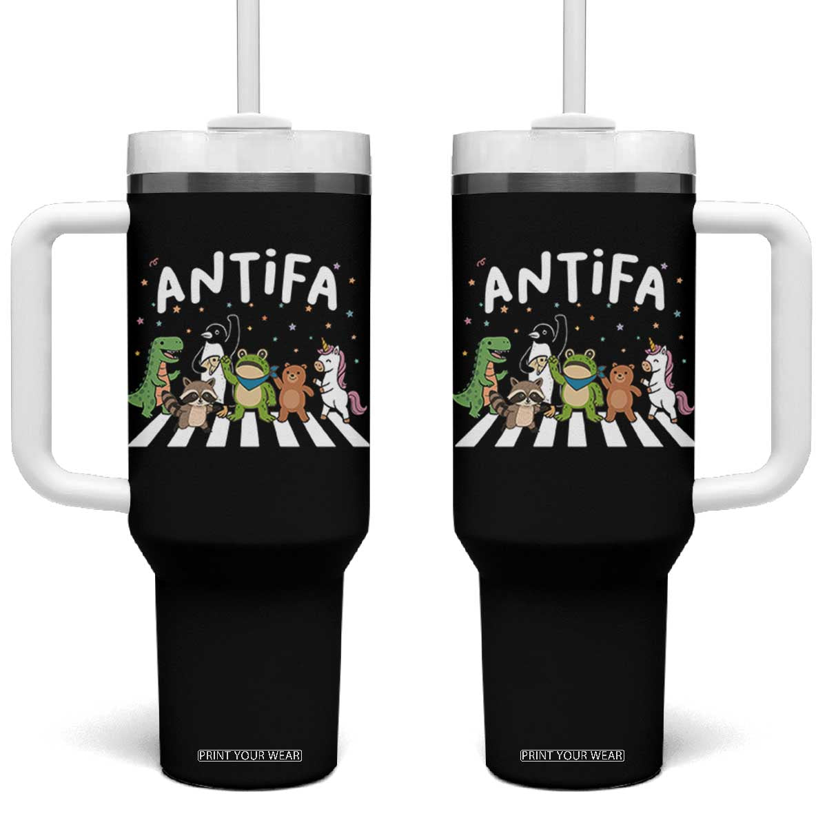 Resist Frog Protest Tumbler With Handle Antifa Inflatable Costume Portland Frog Political Satire TS10 One Size: 40 oz Black Print Your Wear