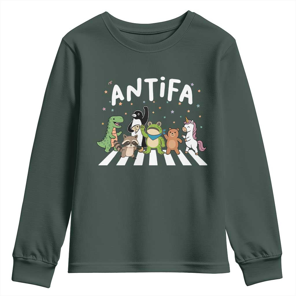 Resist Frog Protest Youth Sweatshirt Antifa Inflatable Costume Portland Frog Political Satire TS10 Dark Forest Green Print Your Wear
