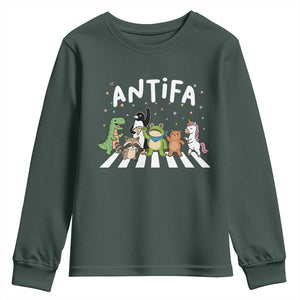 Resist Frog Protest Youth Sweatshirt Antifa Inflatable Costume Portland Frog Political Satire TS10 Dark Forest Green Print Your Wear
