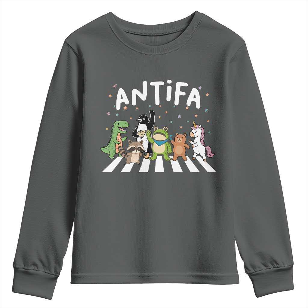 Resist Frog Protest Youth Sweatshirt Antifa Inflatable Costume Portland Frog Political Satire TS10 Dark Heather Print Your Wear