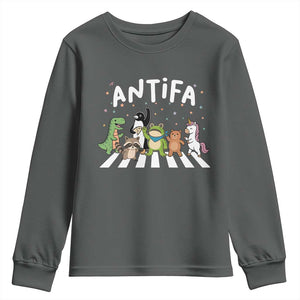 Resist Frog Protest Youth Sweatshirt Antifa Inflatable Costume Portland Frog Political Satire TS10 Dark Heather Print Your Wear