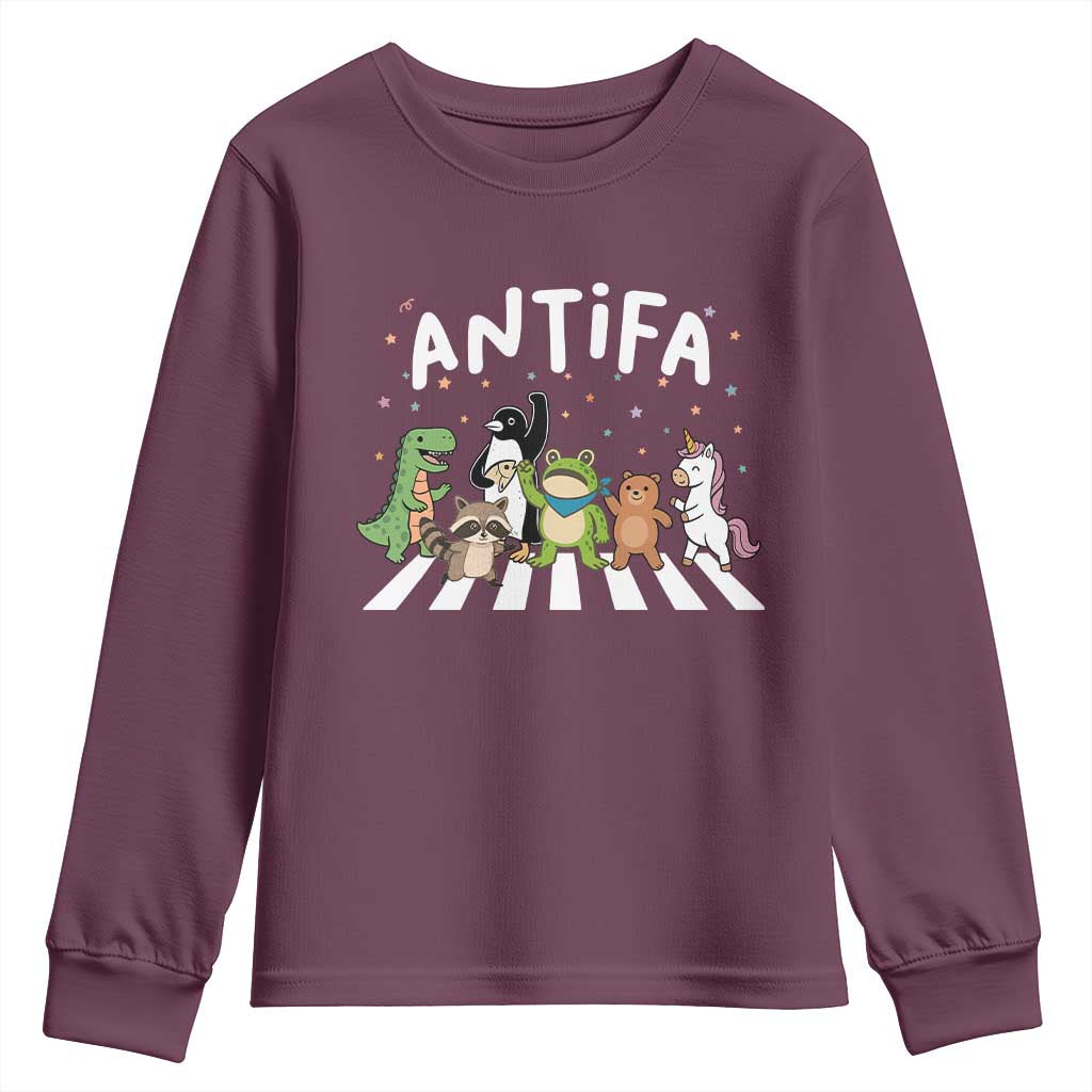Resist Frog Protest Youth Sweatshirt Antifa Inflatable Costume Portland Frog Political Satire TS10 Maroon Print Your Wear