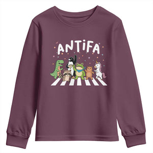 Resist Frog Protest Youth Sweatshirt Antifa Inflatable Costume Portland Frog Political Satire TS10 Maroon Print Your Wear