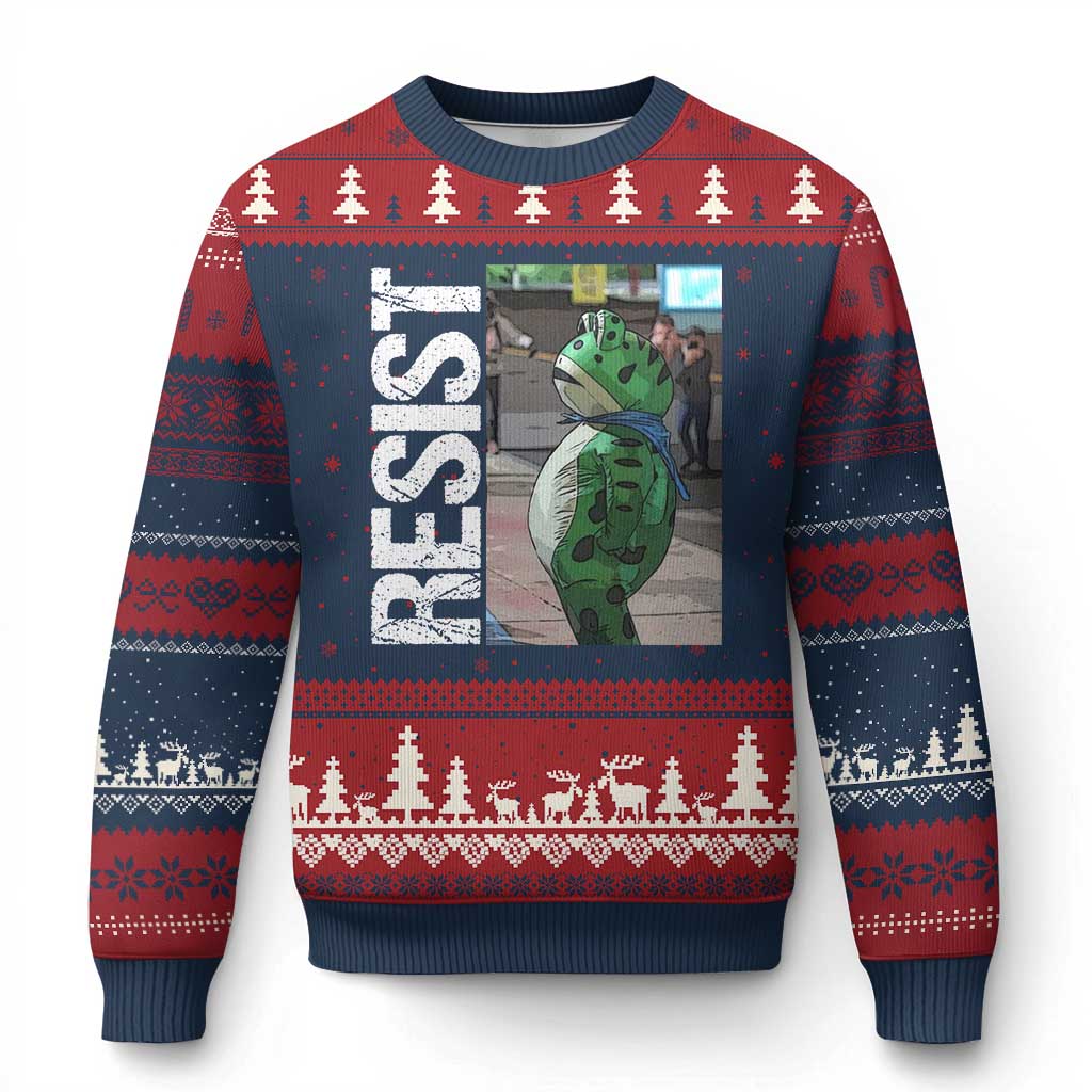 Portland Frog Protest Ugly Christmas Sweater Vintage Activist Resistance TS10 Navy Red Print Your Wear