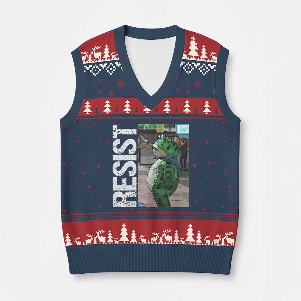 Portland Frog Protest V-Neck Knit Sweater Vest Vintage Activist Resistance - Print Your Wear