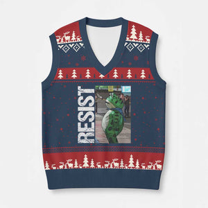 Portland Frog Protest V-Neck Knit Sweater Vest Vintage Activist Resistance - Print Your Wear