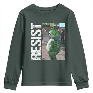 Portland Frog Protest Youth Sweatshirt Vintage Activist Resistance TS10 Dark Forest Green Print Your Wear