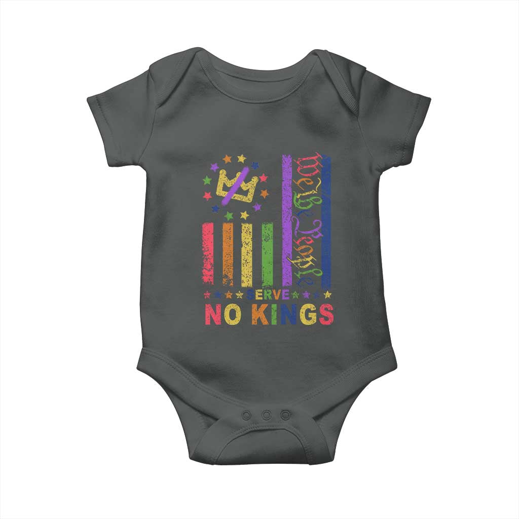 We The People No Kings in America Baby Onesie Protest LGBTQ+ American Flag TS10 Dark Heather Print Your Wear