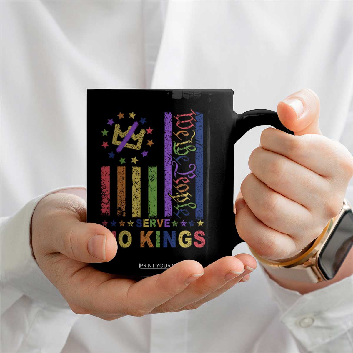 We The People No Kings in America Coffee Mug Protest LGBTQ+ American Flag - Print Your Wear