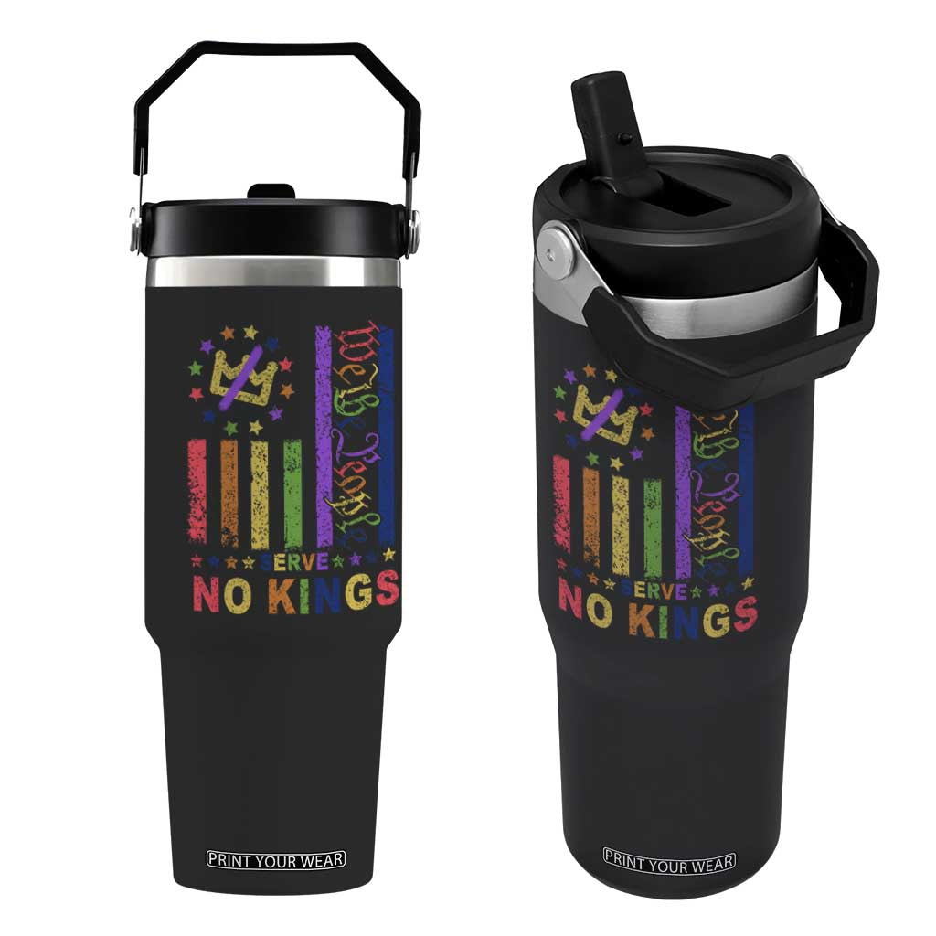 We The People No Kings in America Flip Straw Tumbler Protest LGBTQ+ American Flag TS10 One Size: 30 oz Black Print Your Wear