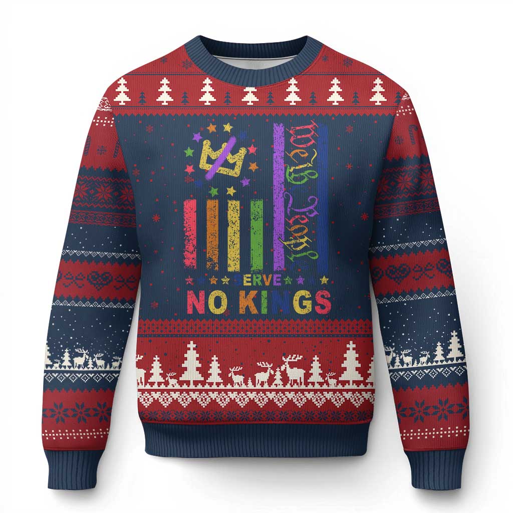 We The People No Kings in America Ugly Christmas Sweater Protest LGBTQ+ American Flag - Print Your Wear