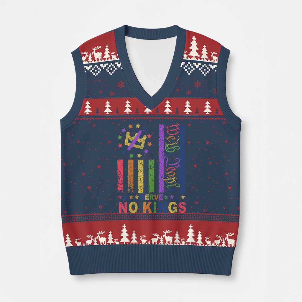 We The People No Kings in America V-Neck Knit Sweater Vest Protest LGBTQ+ American Flag - Print Your Wear