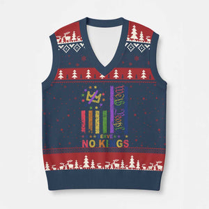 We The People No Kings in America V-Neck Knit Sweater Vest Protest LGBTQ+ American Flag - Print Your Wear