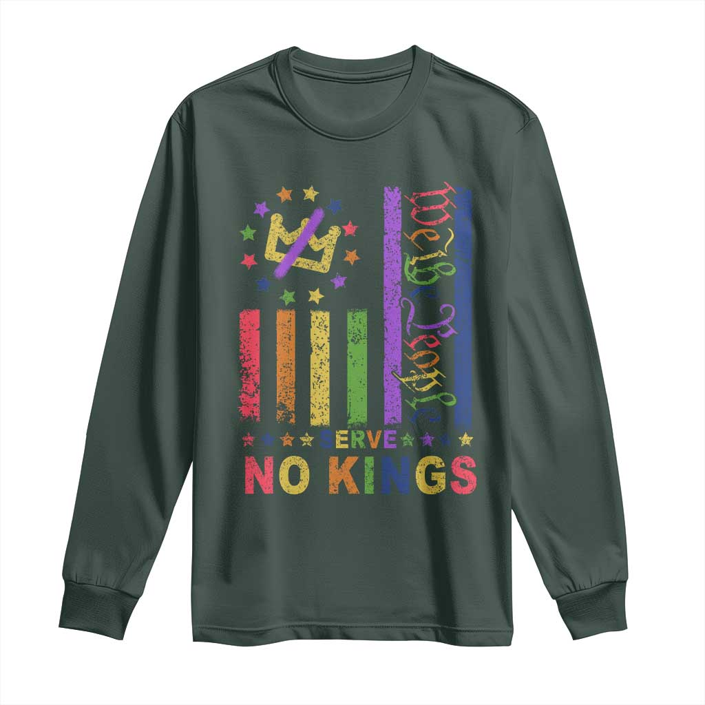 We The People No Kings in America Long Sleeve Shirt Protest LGBTQ+ American Flag TS10 Dark Forest Green Print Your Wear