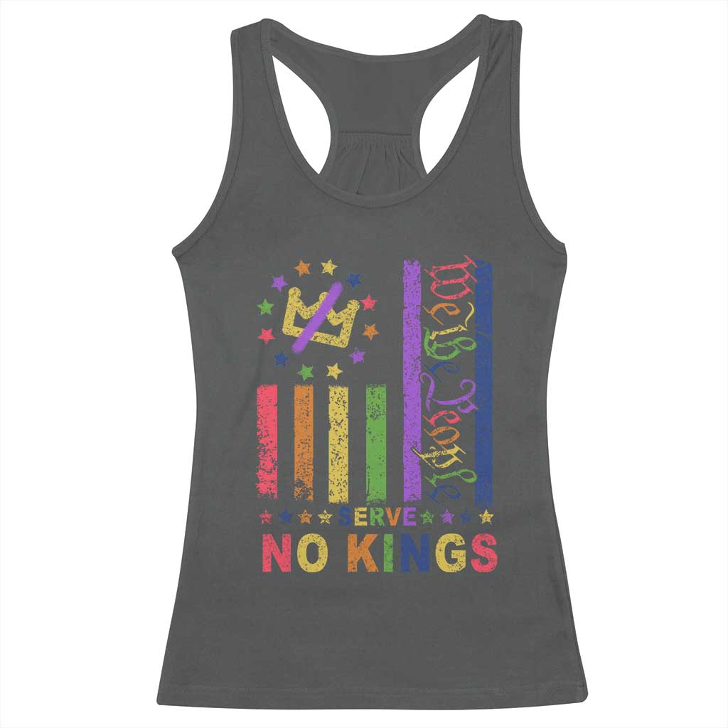 We The People No Kings in America Racerback Tank Top Protest LGBTQ+ American Flag TS10 Dark Heather Print Your Wear