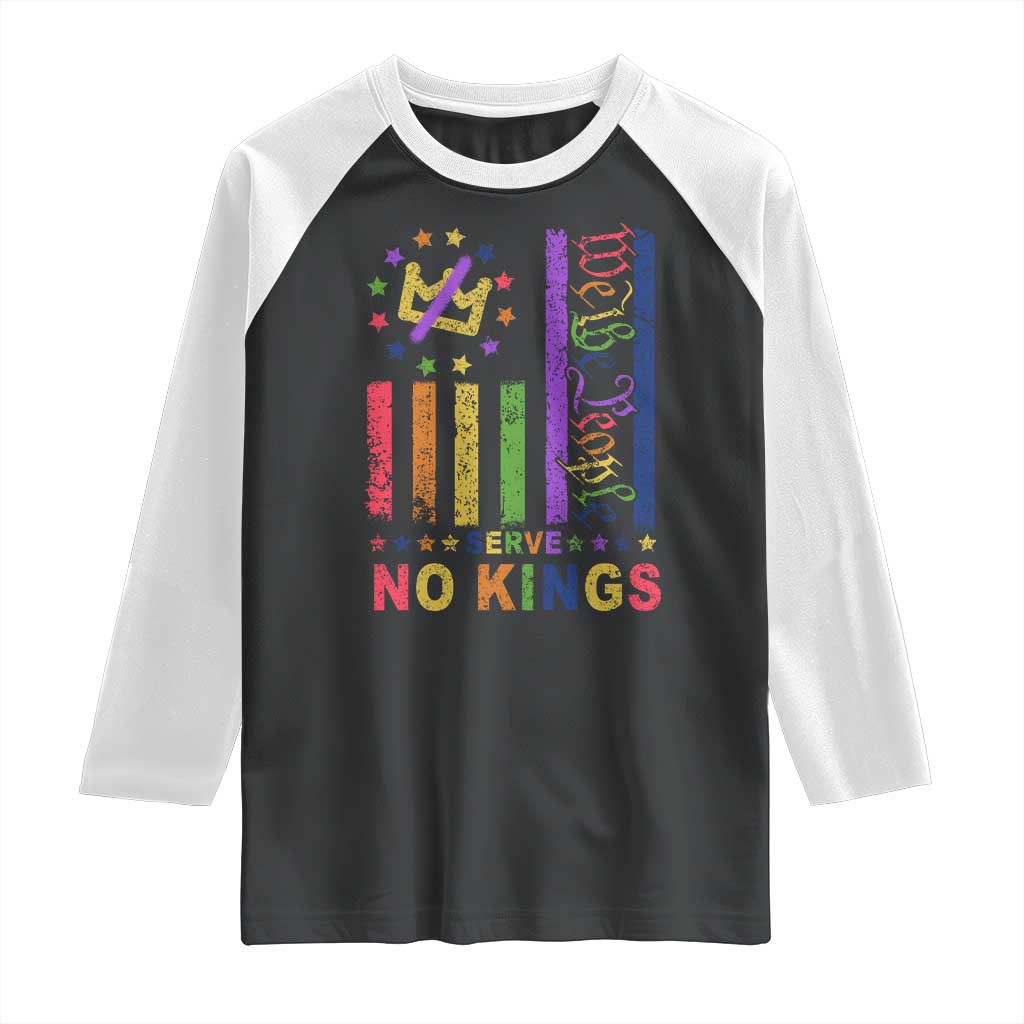 We The People No Kings in America Raglan Shirt Protest LGBTQ+ American Flag TS10 Black White Print Your Wear