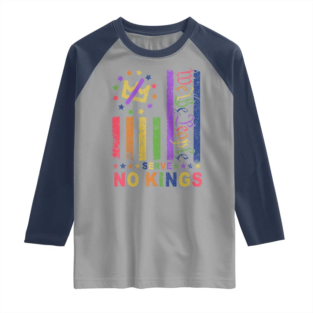 We The People No Kings in America Raglan Shirt Protest LGBTQ+ American Flag TS10 Sport Gray Navy Print Your Wear